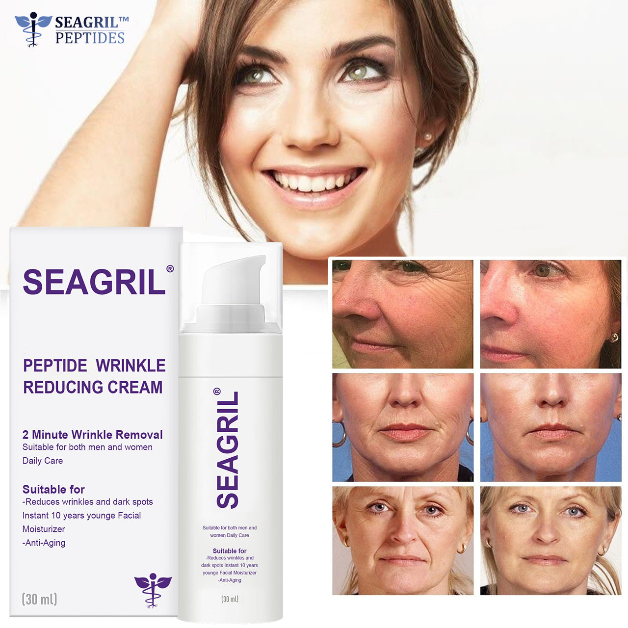 SEAGRIL-PEPTIDE  Wrinkle Reducing Cream contains 12 different peptides (eliminates wrinkles in 1 minute)