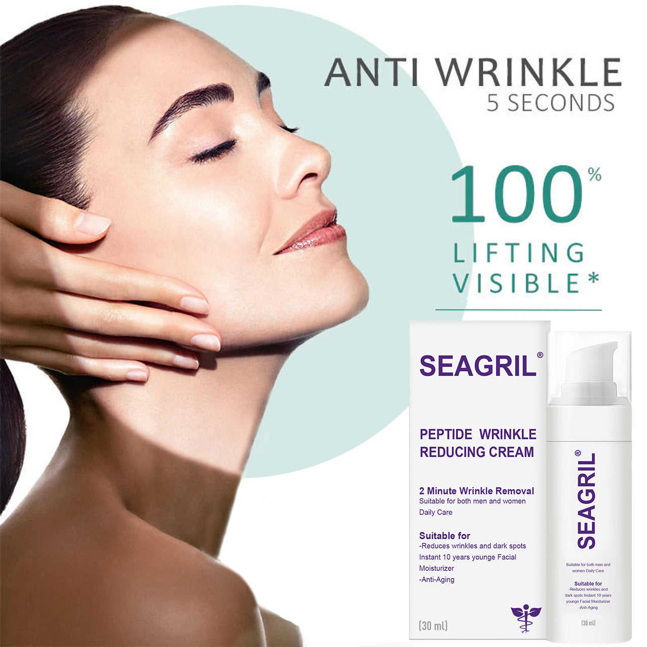 SEAGRIL-PEPTIDE  Wrinkle Reducing Cream contains 12 different peptides (eliminates wrinkles in 1 minute)