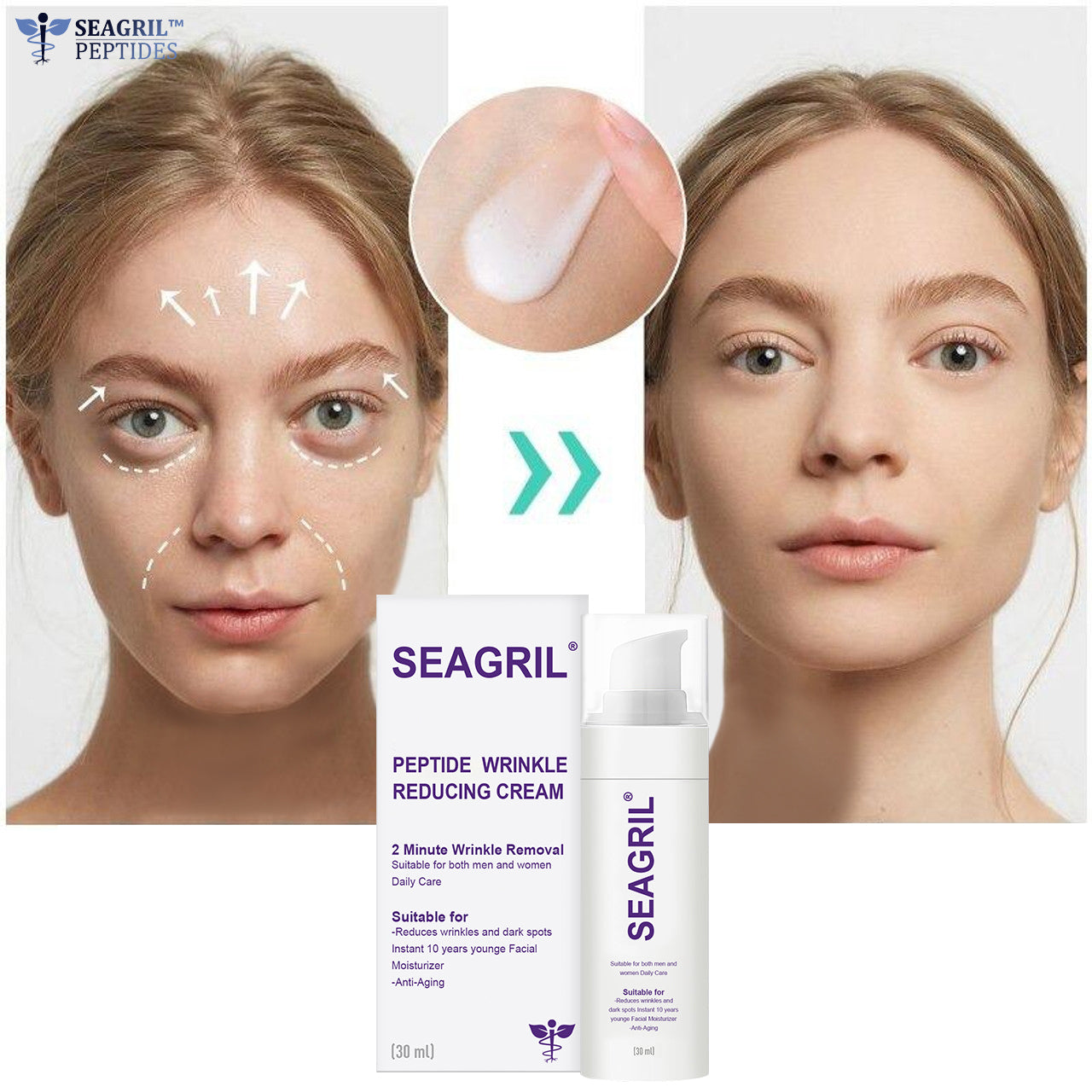 SEAGRIL-PEPTIDE  Wrinkle Reducing Cream contains 12 different peptides (eliminates wrinkles in 1 minute)